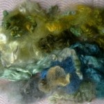 Green-blue-yellow rainbow dyed Leicester fleece locks